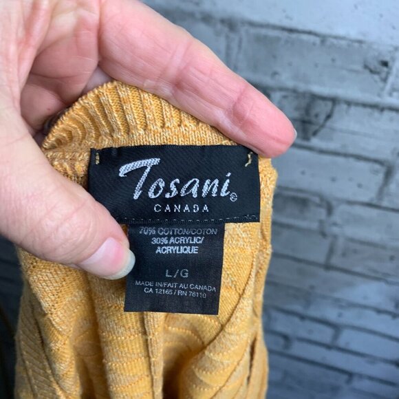 Vintage 90s Tosani Yellow Graphic Rib Knit V-Neck Pullover Sweater - Picture 6 of 11